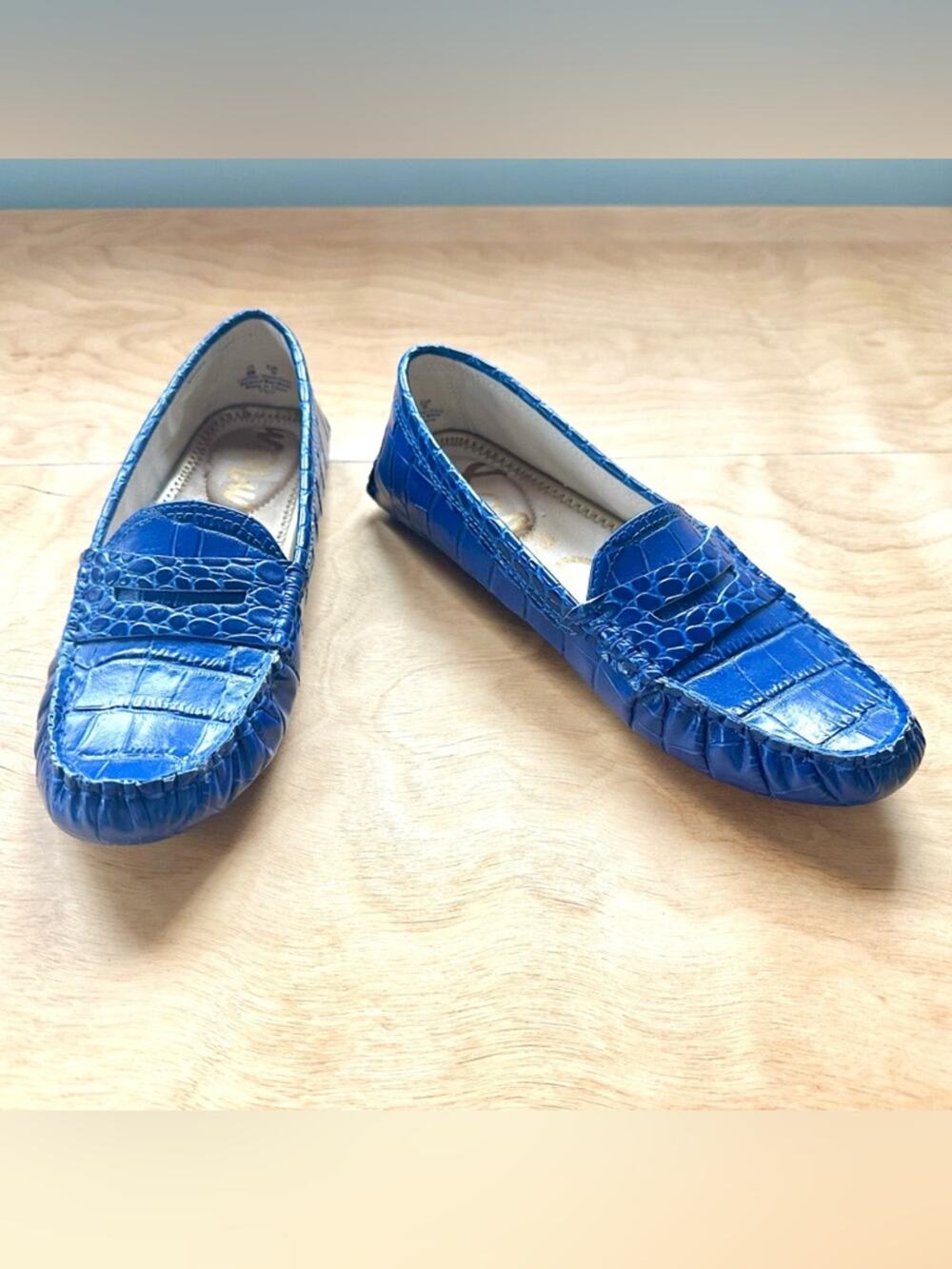 Sam Edelman Filly Blue Croc Embossed Penny Loafers Leather Women’s 6